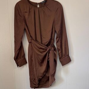 PrettyGarden Chic Long Sleeve Brown Dress